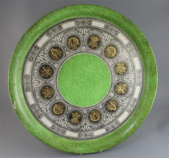 Piero Fornasetti (1913-1988). A large circular tray Bordo Strumenti Musicali, c.1960, 23in.